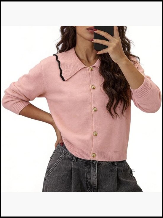 Sweaters - Soft Knit Button Front Cardigan with Ribbed Trim - Chunky